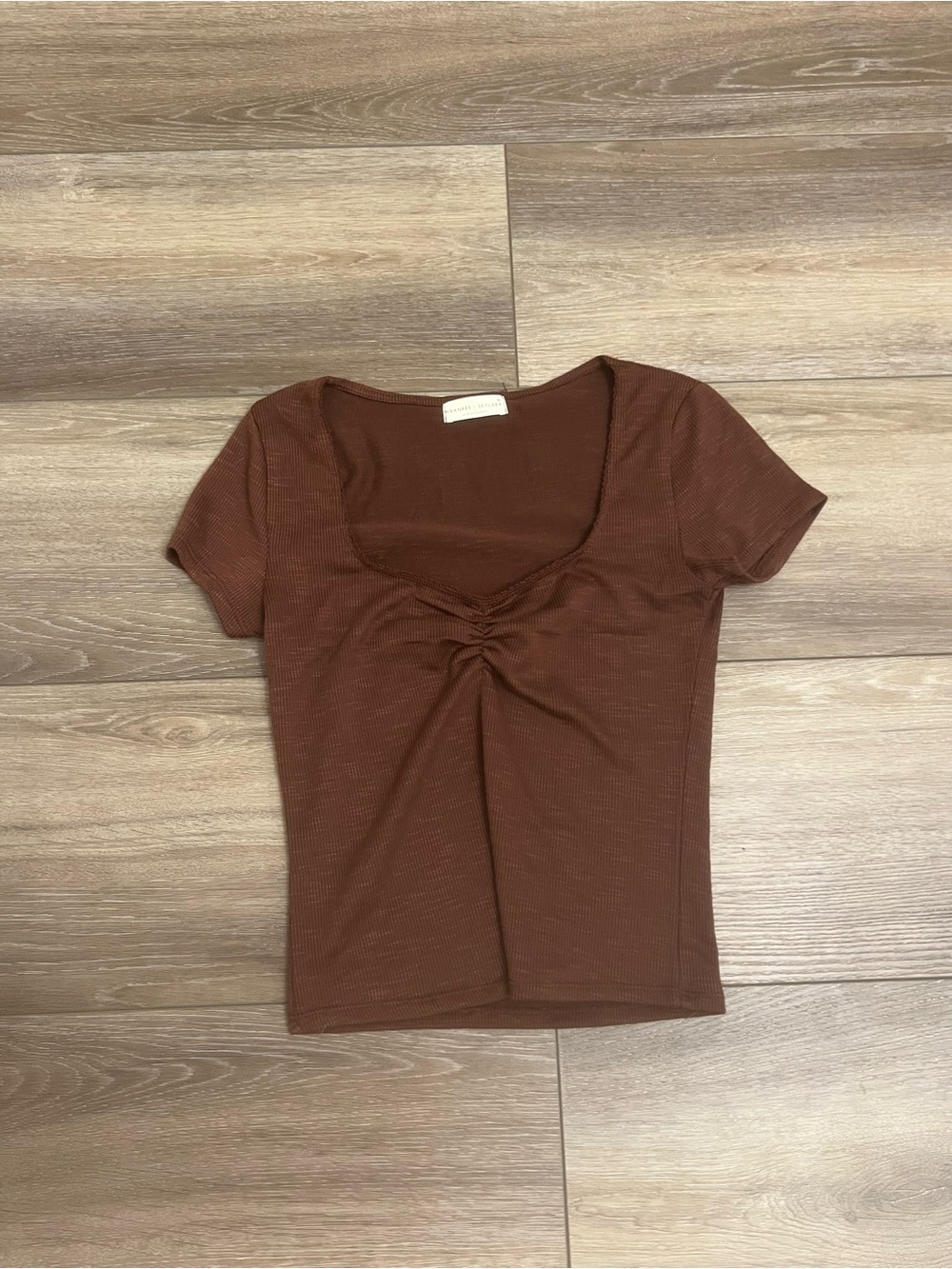 Ruched Scoop-Neck Crop Top in Chestnut Brown